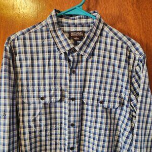 Men's Large Michael Kors Blue Plaid Long Sleeve Button Down Shirt